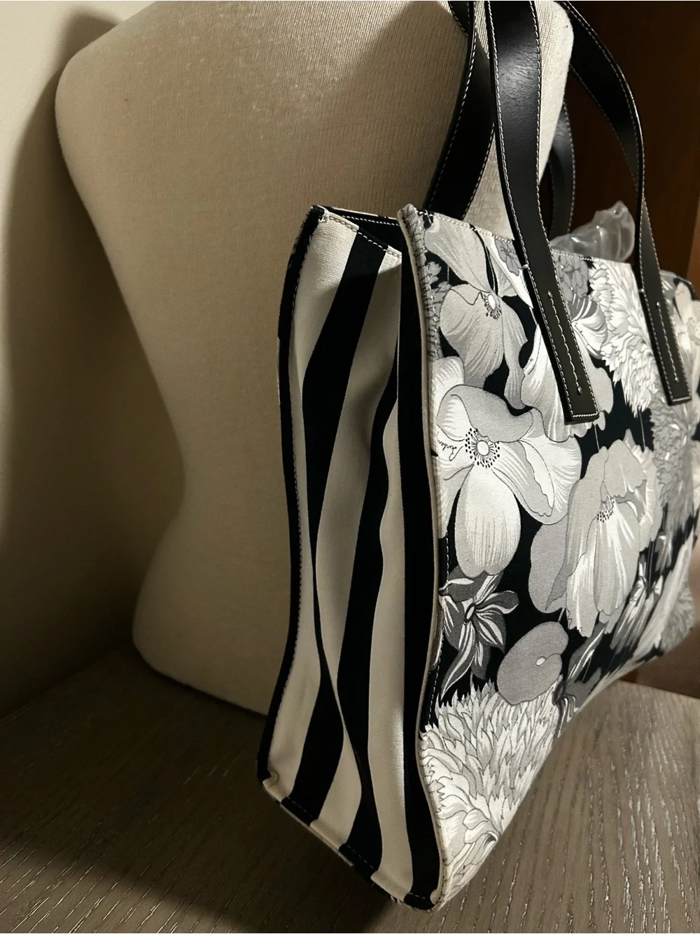 Burberry London Y2K Vintage Leather Trimmed Floral Canvas Tote With Pouch